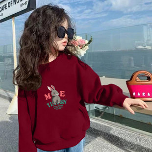 可爱女童红色显白显瘦宽松卫衣秋冬2026新款儿童洋气休闲上衣加绒