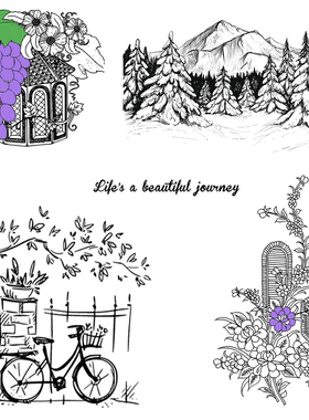 透明印章 Scrapbook 风景植物环保硅胶手账DIY相册装饰12月新款①