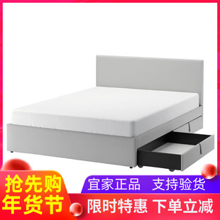 IKEA宜家莱斯塔 软包床架 淡灰色简约舒适卧室床美观耐用