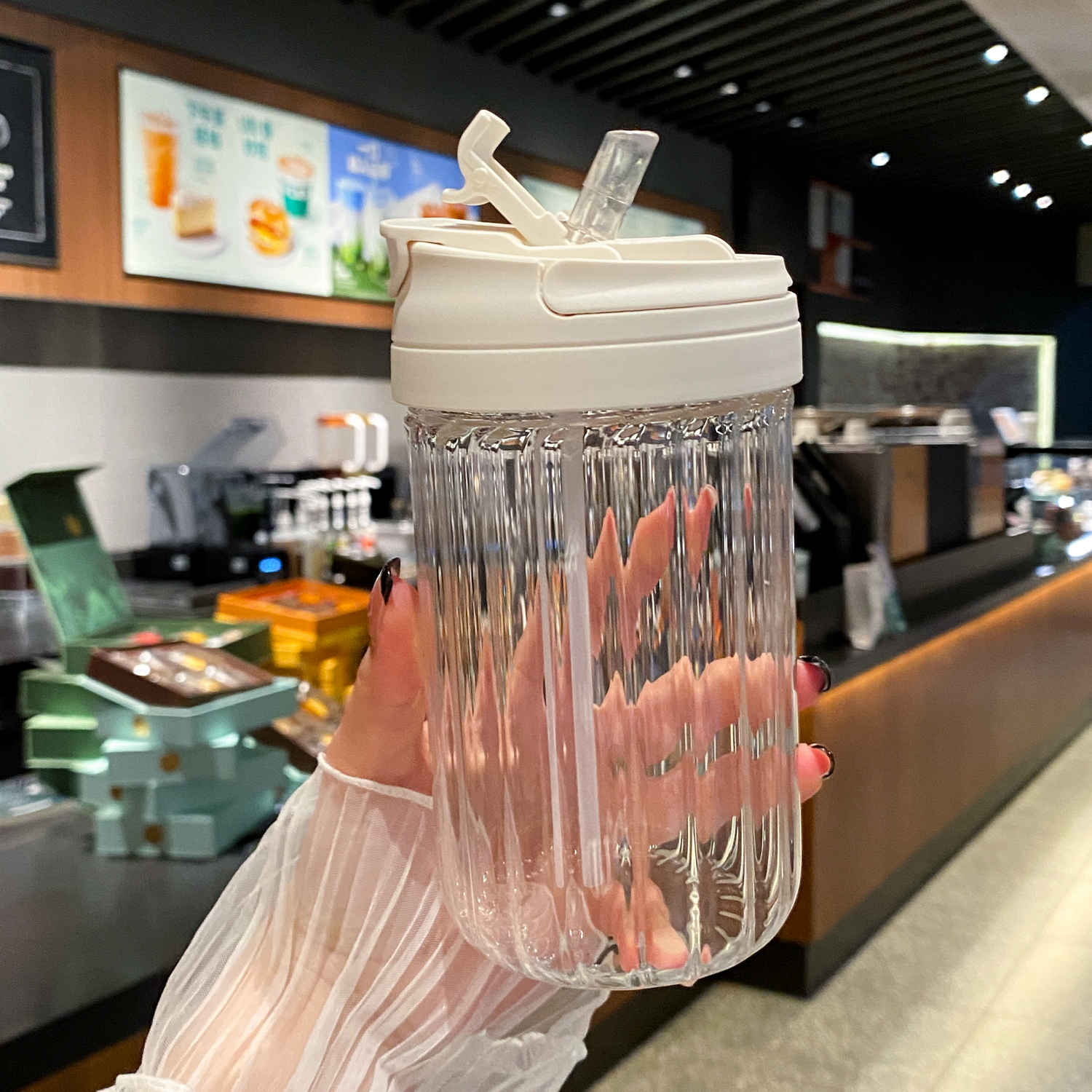 500ml玻璃杯高颜值水杯吸管杯家用喝水杯子便捷新款办公室杯子