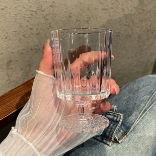 高颜值钻纹高脚杯150ml玻璃杯家用喝水杯果汁杯ins小酒杯红酒杯子