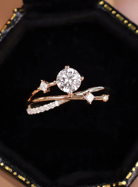 新款直播货源1克拉仿真莫桑石星轨戒指女玫瑰金时尚设计开口婚戒