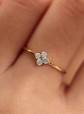 法式轻奢风四叶草微镶锆石戒指女小众设计感个性流行珠宝首饰现货