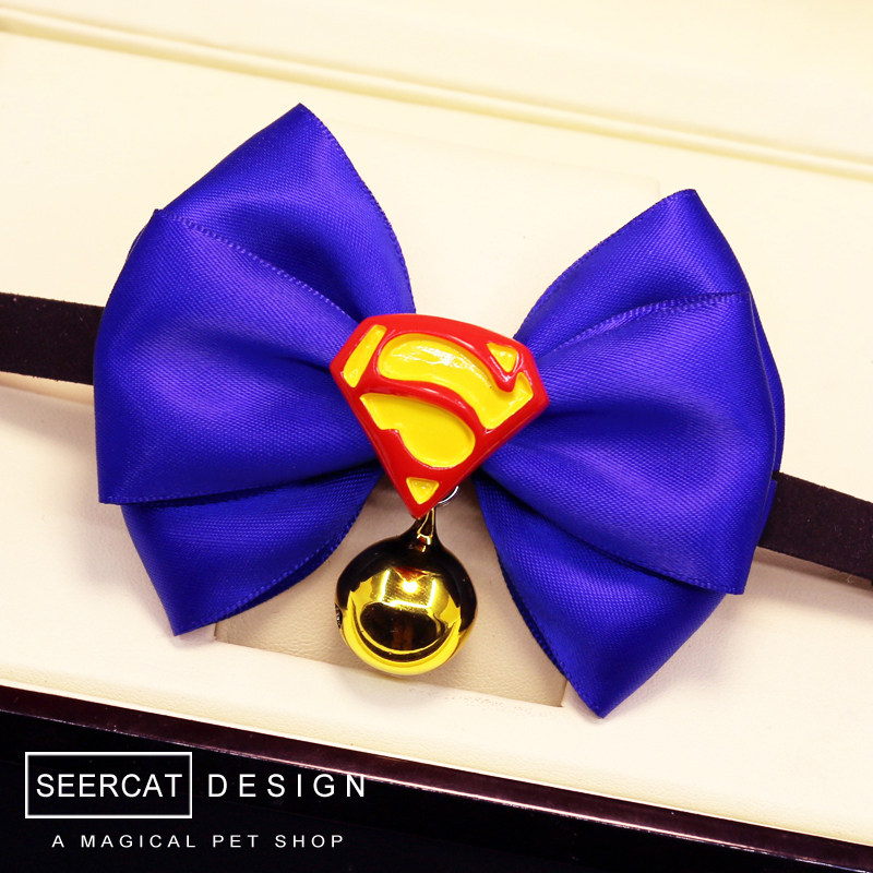 手工宠物猫咪狗狗铃铛项圈超人蝴蝶领结中小型犬泰迪贵宾饰品包邮