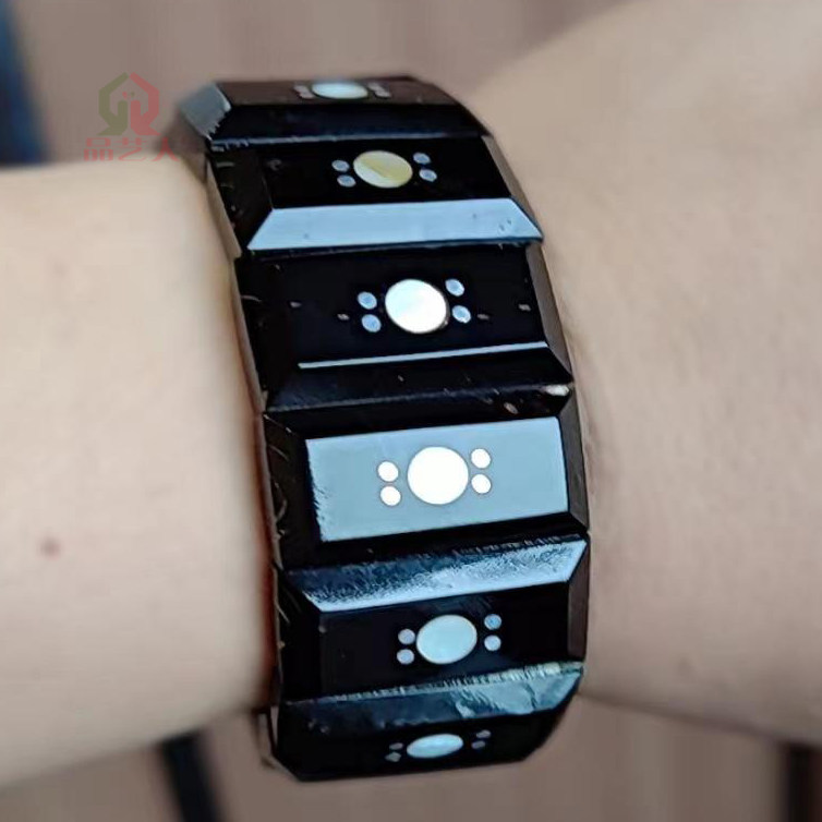 天然海铁树手排乌海柳黑珊瑚海底树海藤男女原始设计全黑款扁手链