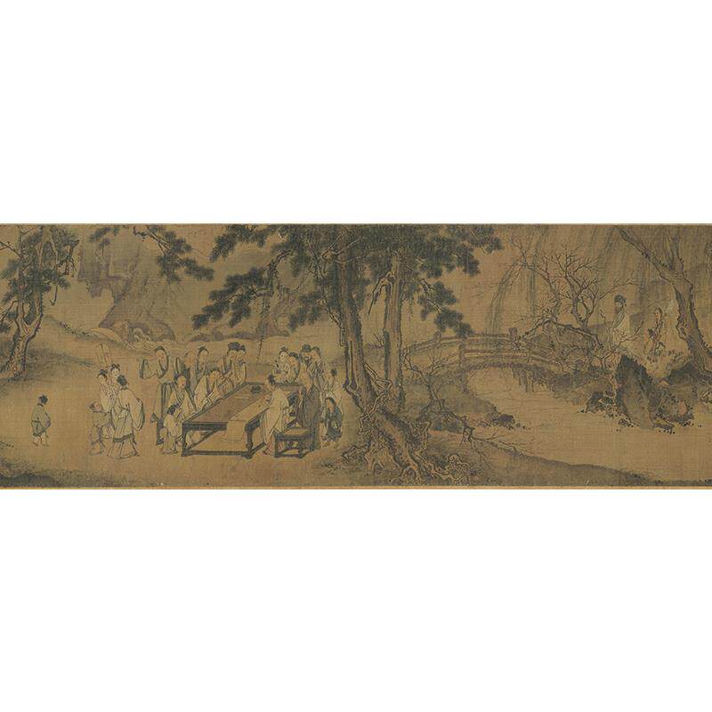 名画复制品马远春游赋诗图设色山水人物画国画艺术微喷临摹装饰画