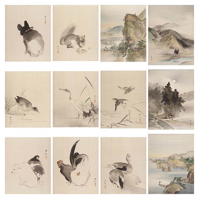 名画复制品日本川端玉章动物山水册页小品国画艺术微喷临摹装饰画