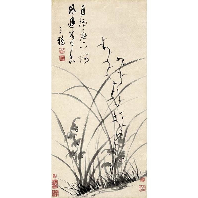 1:1文彭兰花图真迹国画艺术微喷古代名画复制品临摹装饰31*65cm