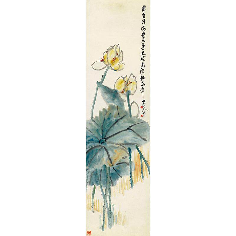 名画复制品复刻白龙山人王震荷花2写意花鸟画国画艺术微喷装饰画