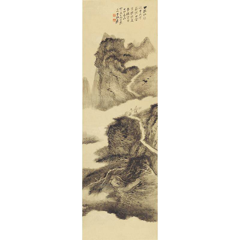 名画复制品张大千曲路松杉图写意山水画国画艺术微喷临摹装饰画