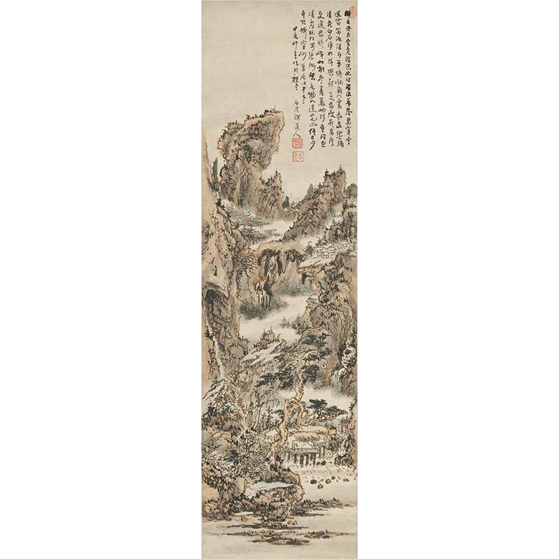 高清复刻清四僧石溪髡残云洞流泉图国画禅意修心山水画微喷装饰画