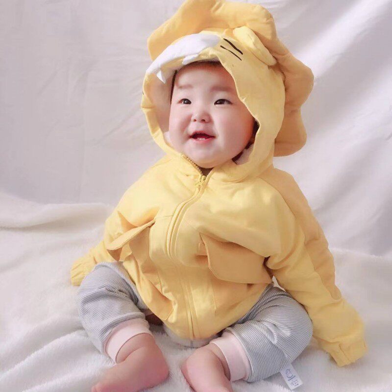 现货冬新品 男女童重工款立体小狮子造型纯棉加小兔毛连帽棉服