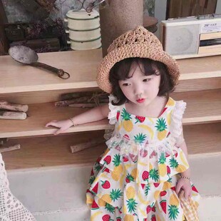 【恕恕】夏新品女童层层菠萝草莓水果印花背心裙儿童纯棉连衣裙