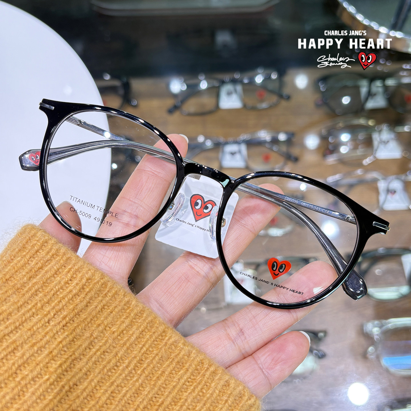 查尔斯桃心超轻近视眼镜钛架配镜片防蓝光防辐射小脸复古圆框5009