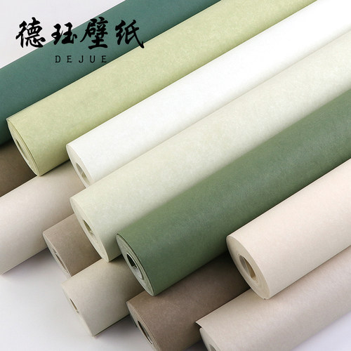 卡其色绿色长纤素色壁纸无纺布