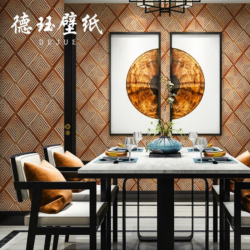 复古中式古典软包菱形格子木纹墙纸中国风客厅卧室茶室背景墙壁纸