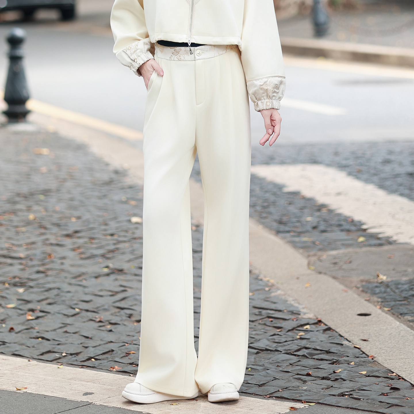 复古风高腰阔腿裤女百搭直筒裤