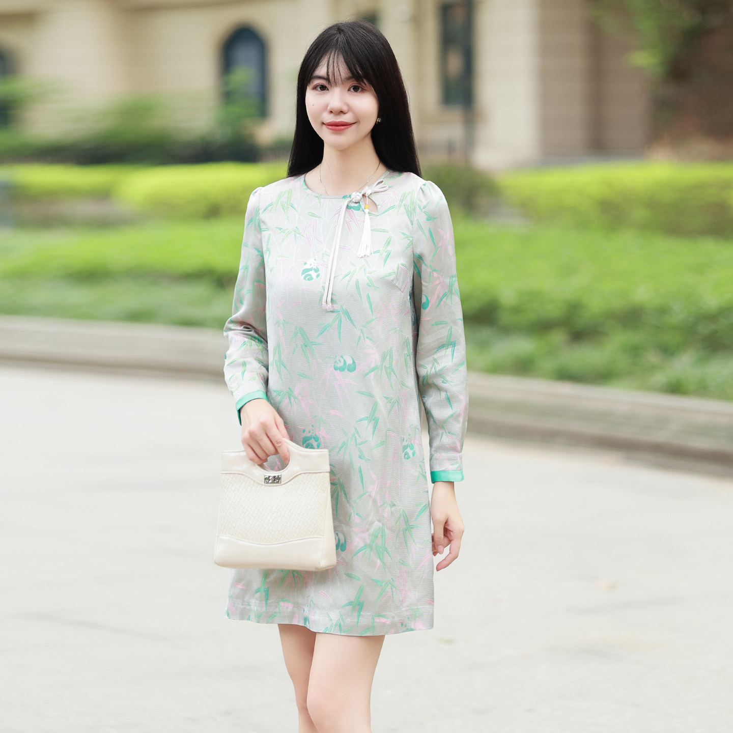 印花连衣裙女长袖高级感裙子