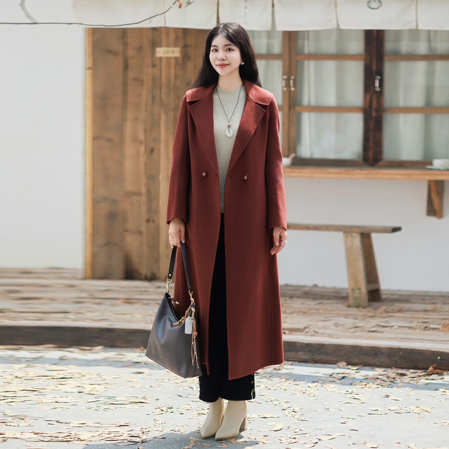 秋冬长款毛呢外套羊毛大衣女