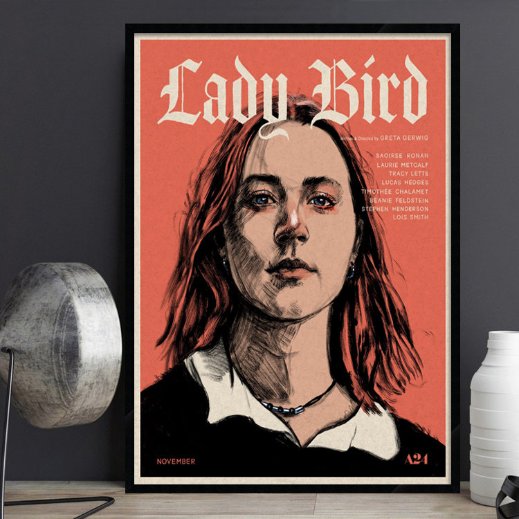 Lady Bird伯德小姐 电影海报装饰画爱情文艺艺术餐咖啡厅有框挂画