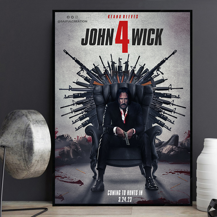 John Wick 疾速追杀经典电影海报装饰画复古酒吧餐厅主题酒店挂画图片