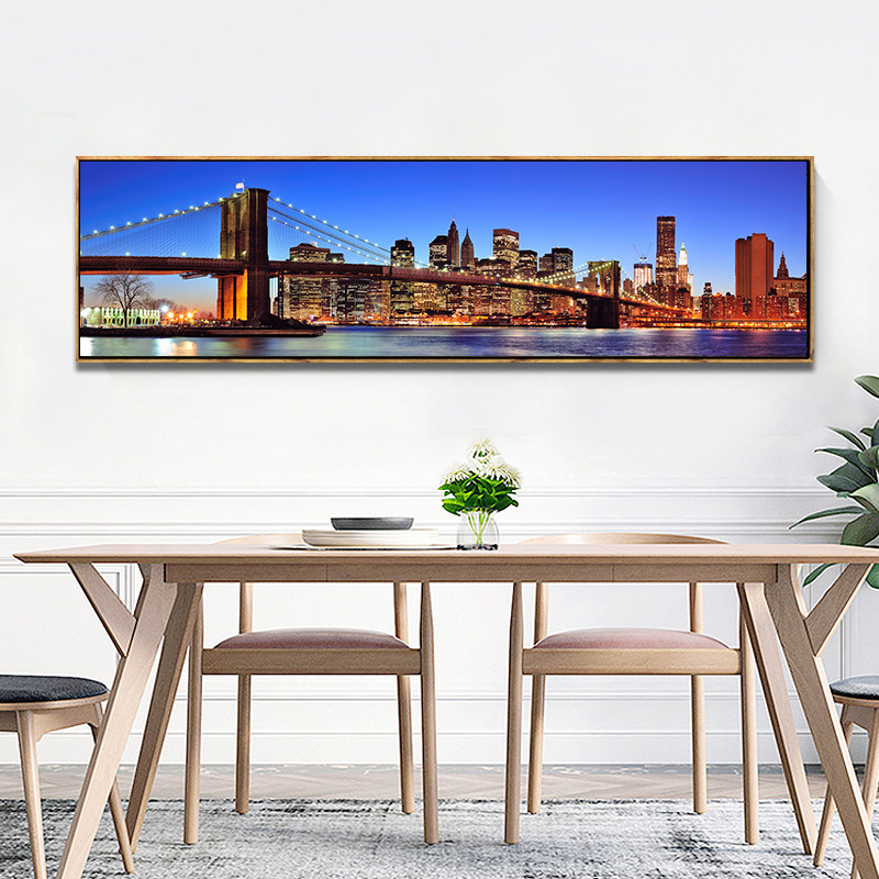 简约现代纽约曼哈顿全景装饰画客厅餐厅办公室超长挂画酒店壁画