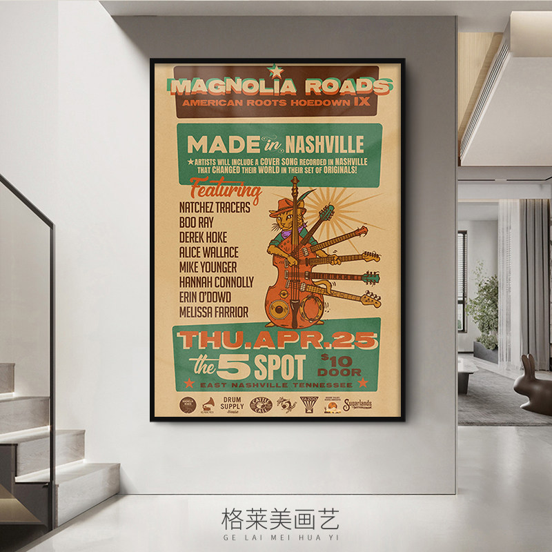 欧美复古音乐海报酒吧工业风装饰画爵士蓝调餐厅酒馆琴房吉他挂画
