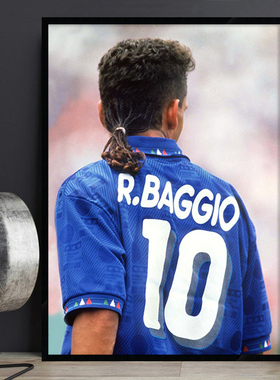 Roberto Baggio巴乔 意大利足球明星海报 世界杯饭店酒吧有框挂画