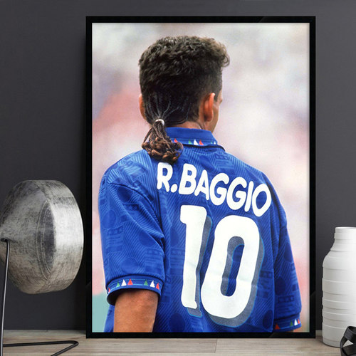 Roberto Baggio巴乔 意大利足球明星海报 世界杯饭店酒吧有框挂画