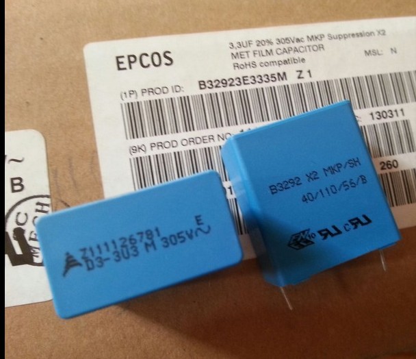 EPCOS/B32923E3335M薄膜电容器3.3uf3U3 335/305VAC P=22MM西门子-封面