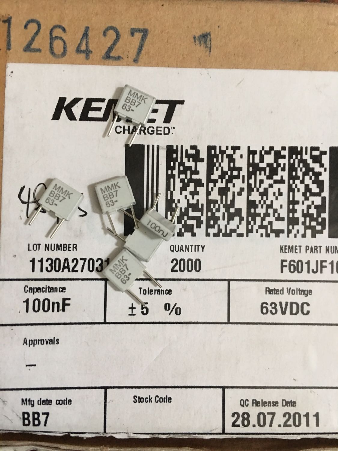 KEMET MMK5 63V 104 104J 100NF 0.1UF EVOX RIFA薄膜电容器P=5MM