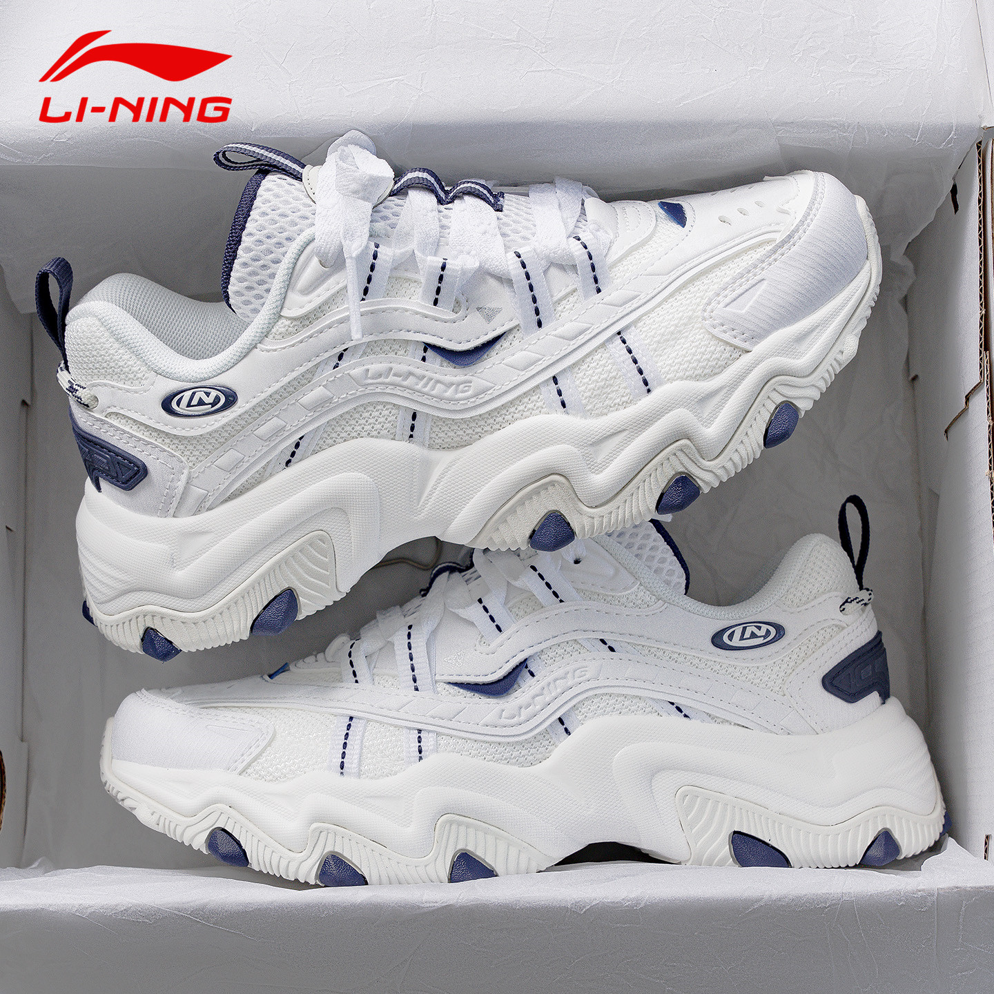 李宁2025厚底老爹鞋透气增高