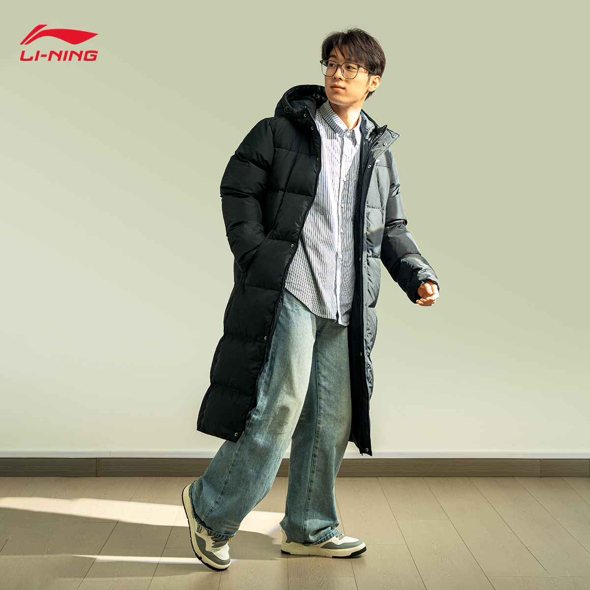 李宁长款羽绒服男2025年冬季新款青少年加长过膝加厚保暖运动外套