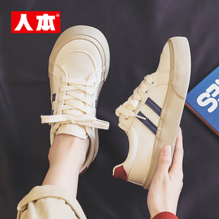 人本人本厚底芒果头帆布鞋女2025新款小白鞋百搭休闲板鞋ins潮