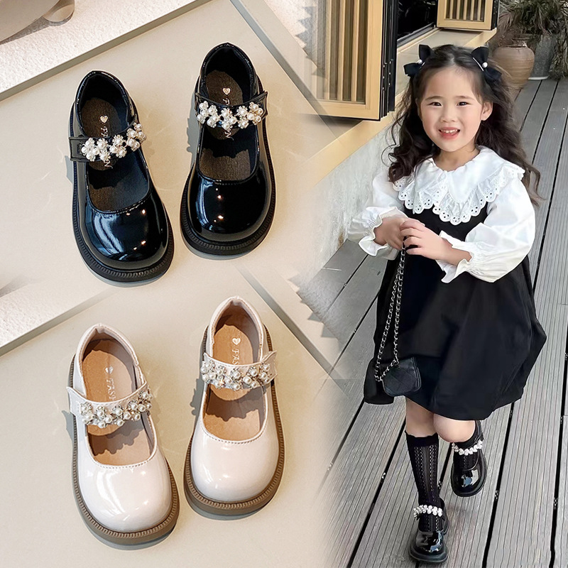 女童皮鞋2025春秋新款公主鞋玛丽珍黑色小学生单鞋魔术贴儿童鞋子