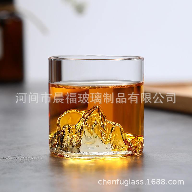 玻璃观山杯日式富士山藏山杯日本威士忌酒杯家用高颜值水杯创意
