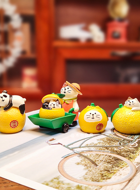 日式可爱柚子趴趴猫桌面治愈系树脂摆件橱台客厅装饰礼物礼品