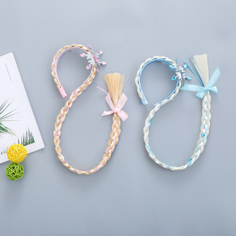 冰雪奇缘儿童假发 水晶雪花头饰发饰 头箍长发公主麻花辫子发箍