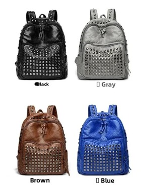 2026 new ultra-cool riveted soft PU zipper backpack