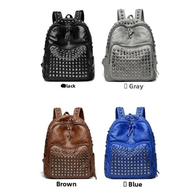 2026 new ultra-cool riveted soft PU zipper backpack
