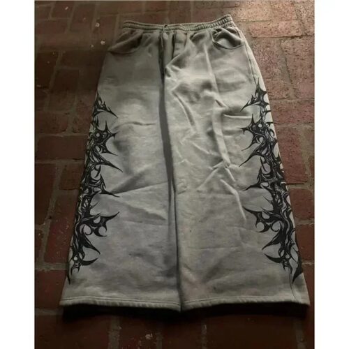 Printed loose elastic waist straight leg pants男女