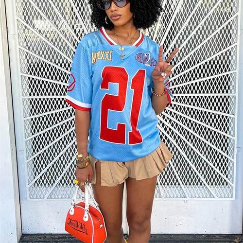 V-neck half sleeved loose baseball jersey sports T-shirt