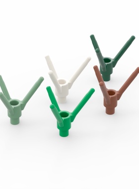 乐高LEGO 24855 中号植物3杆花茎花托 绿色 沙绿 深绿 红棕