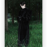 DY99P150网图刘宇宁同款黑色丝绒毛呢大衣冬季束腰加棉长款呢外套，男装毛呢大衣，星座1115（原A403）