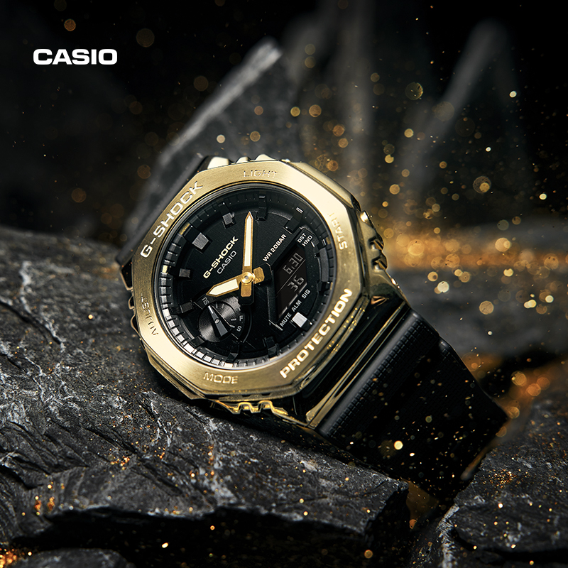卡西欧旗舰店GM-S2100新黑金潮流运动石英防水防震手表女 G-SHOCK