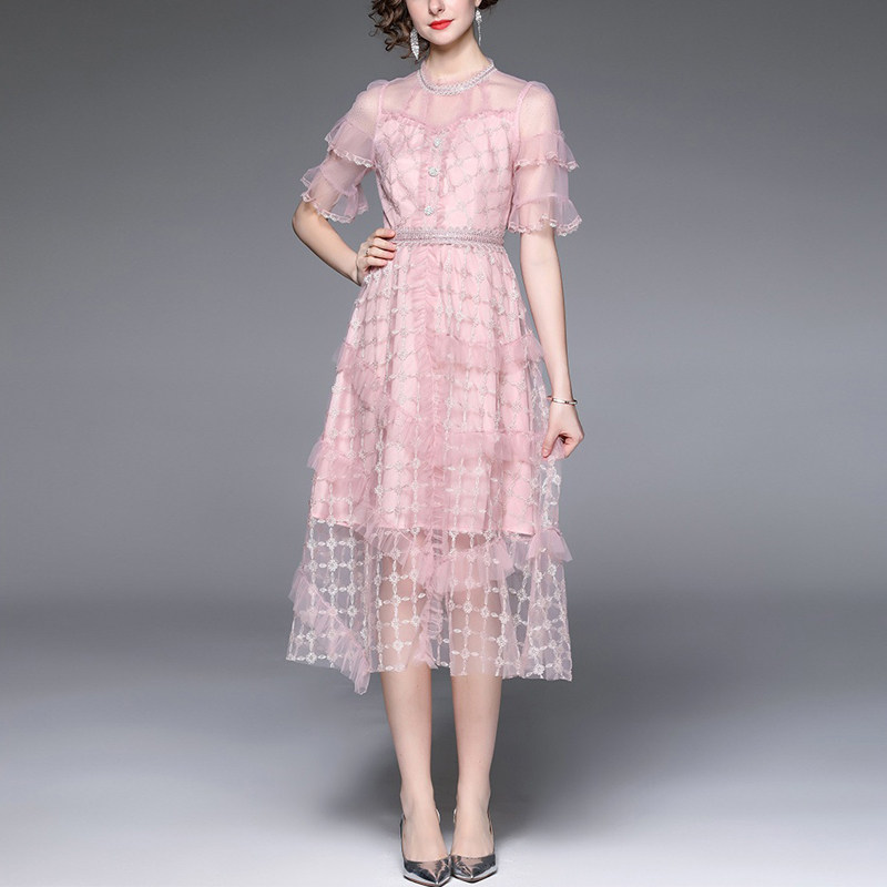 今年流行好看的气质名媛明星款粉色走秀礼服闺蜜姐妹伴娘连衣裙女