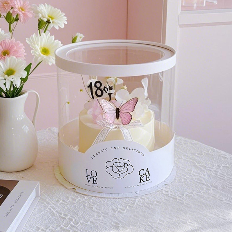 520母亲节圆形全透明生日蛋糕盒6/8寸加高加厚烘焙包装盒鲜花礼盒