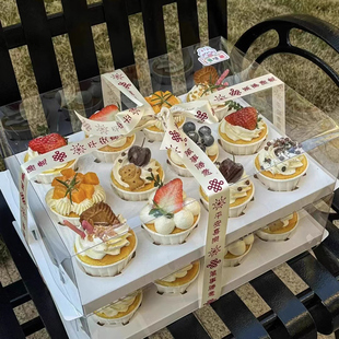 盒 12透明马芬杯子4六格加高手提十二个包装 纸杯蛋糕包装 盒子6粒装