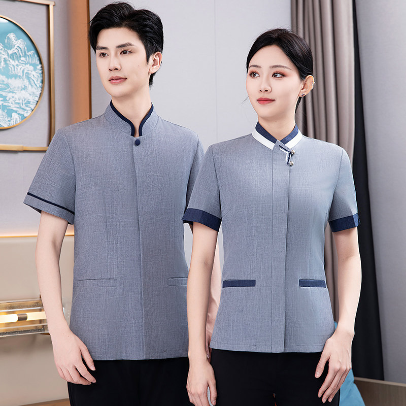 星级酒店客房保洁员工作服短袖夏季半袖男女定制印绣民宿小区清洁