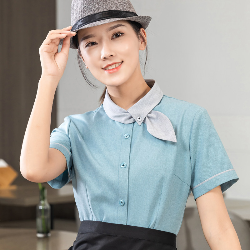 飘带酒店服务员工作服夏季短袖茶楼食堂快糕点面点酥中餐火锅定制